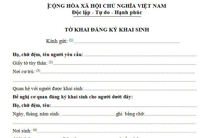 Mẫu khai giấy khai sinh